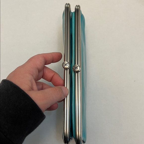 HOBO LAUREN LEATHER CLUTCH VINTAGE DISTRESSED WALLET TURQUOISE - Picture 15 of 16